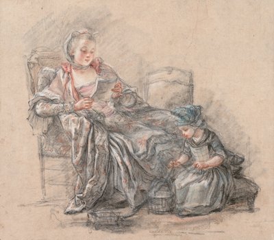 Woman Reading and a Girl Playing (presumably the Marquise de Pompadour with her daughter Alexandrine), 1748 by Francois Guérin